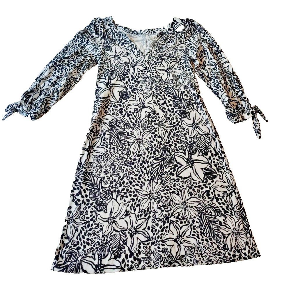 Lilly Pulitzer Cath Dress Onyx Lots To Spot Womens XS Resort Floral Leopard